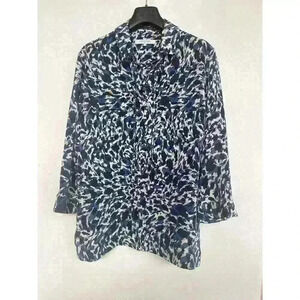 GERARD DAREL Silk Animal Print Lace Up Shirt Blue FR40 US8